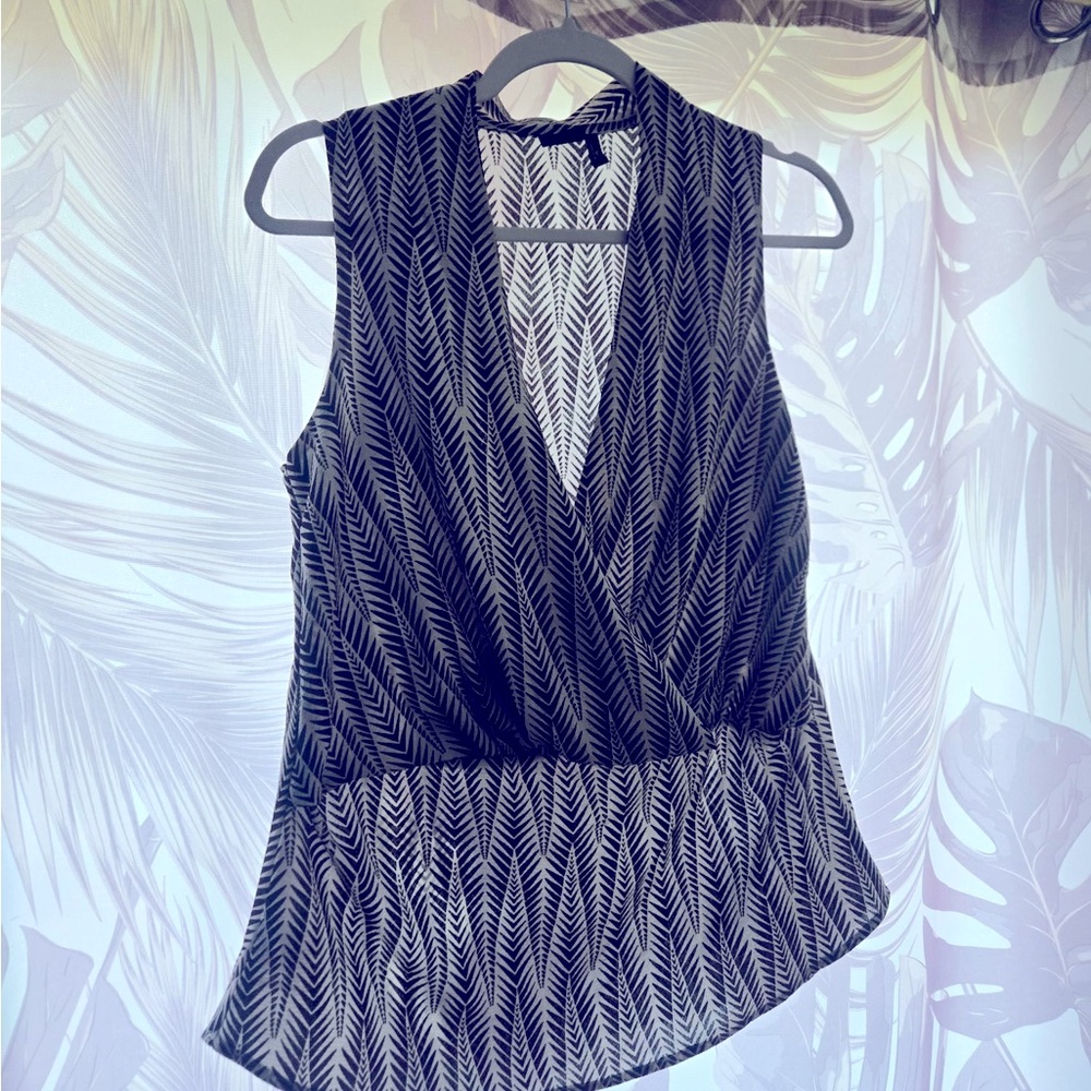 Black and Gray Sleeveless Wrap Top